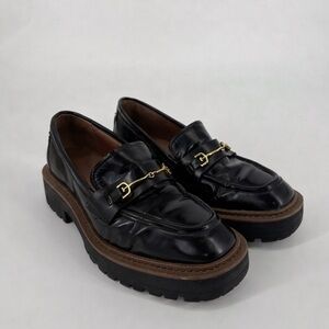 Sam Edelman Womens Black Patent Horsebit Lug Sole Loafers Size 8 Quiet Luxury
